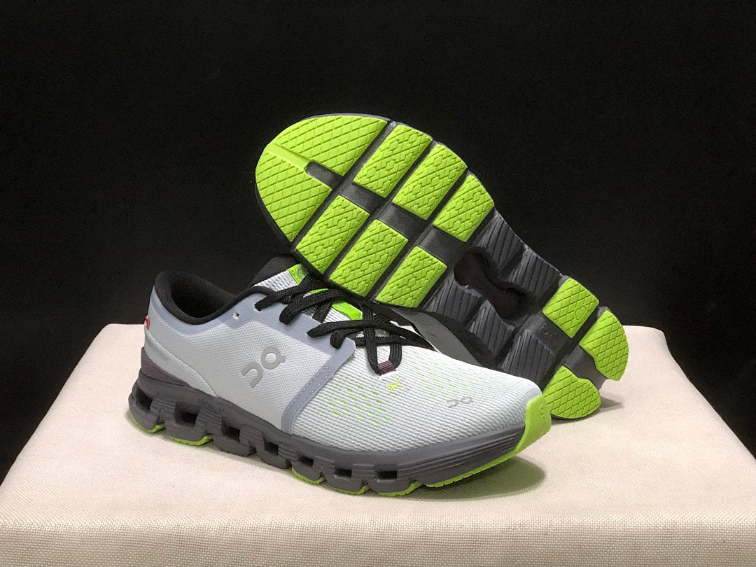 On Cloud X 4 Sneakers in Gray and Lime