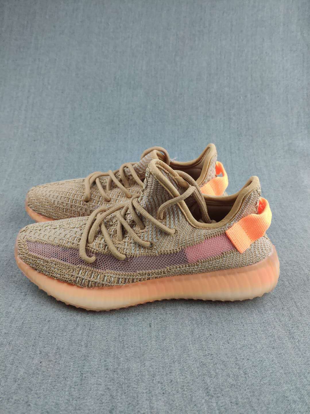 Yeezy 350 V2 Knit Sneakers in Gray and Coral
