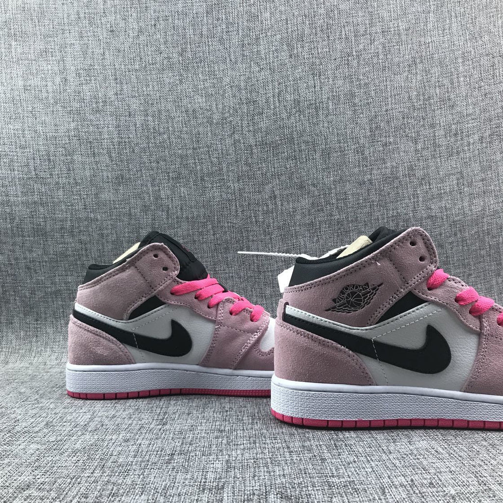 Jordan 1 Mid Pink White Black Sneakers 852542-801