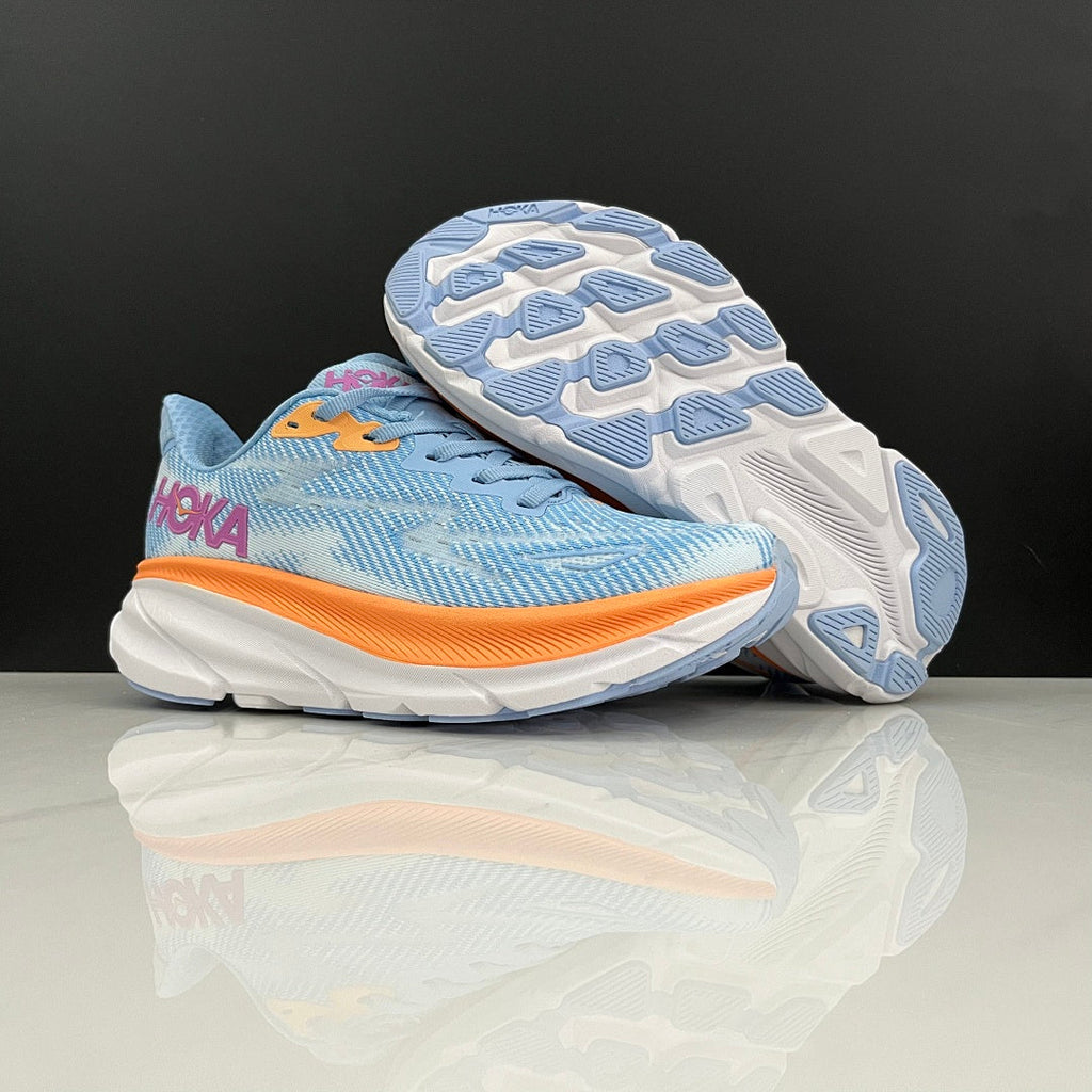 HOKA Clifton 9 Blue and Orange Running Shoes