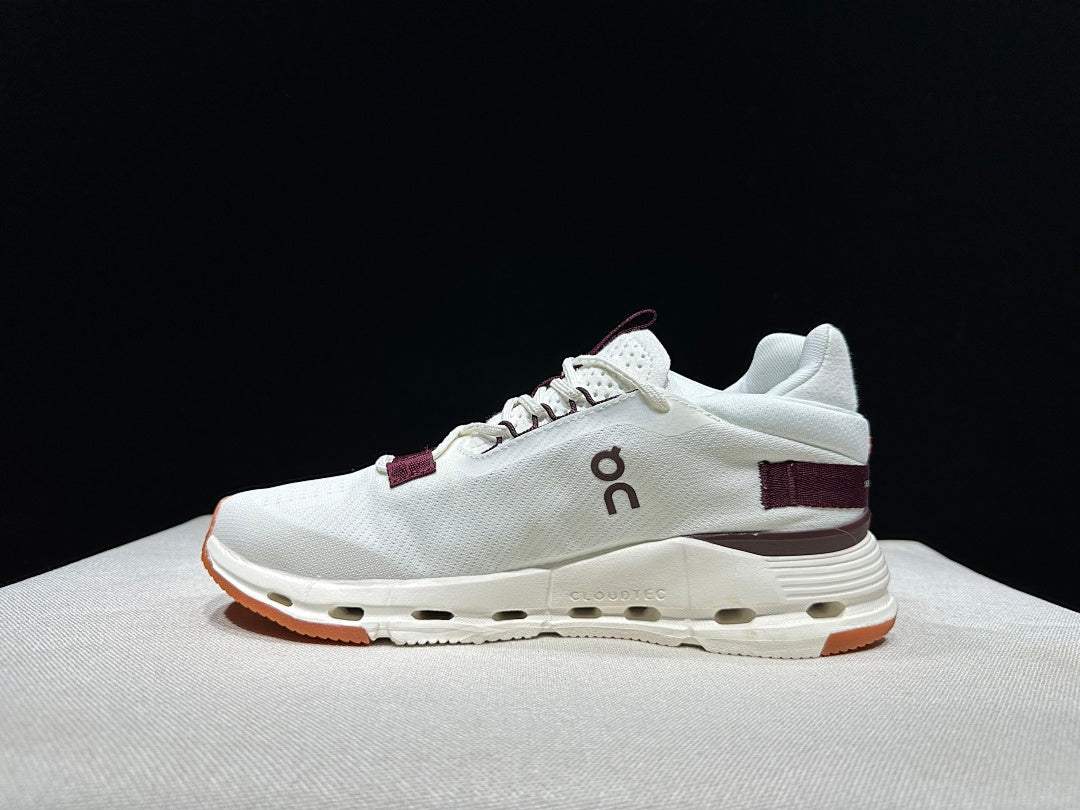 On Cloudnova 2 Sneakers, White and Burgundy