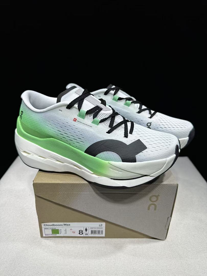 On Cloudboom Max Running Shoes, White and Green