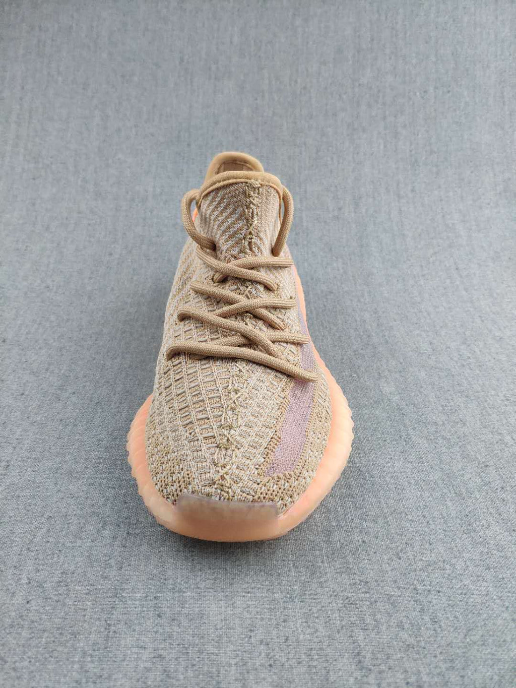 Yeezy 350 V2 Knit Sneakers in Gray and Coral