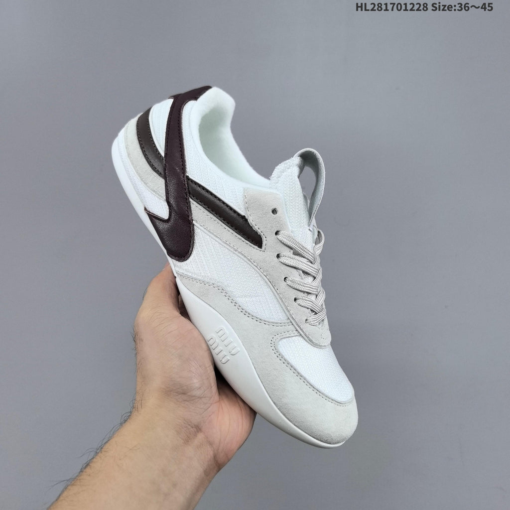 Miu Miu Women's White and Gray Lace-Up Sneakers