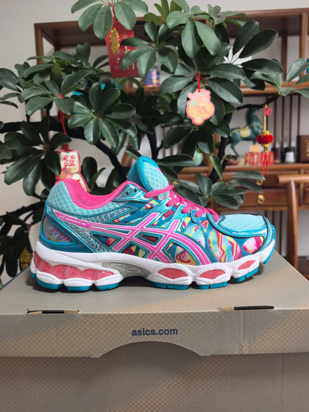 ASICS GEL-Nimbus 16 Sneakers in Pink, Green and Blue