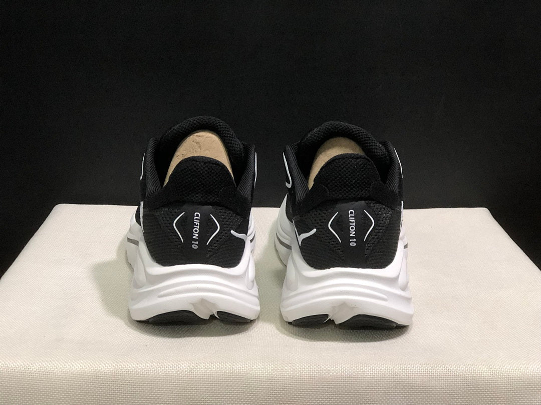 HOKA Clifton 10 Black and White Running Shoes