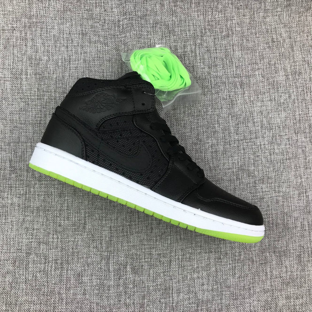 Jordan 1 High Strap Black and Fluorescent Green Sneaker 364770-007