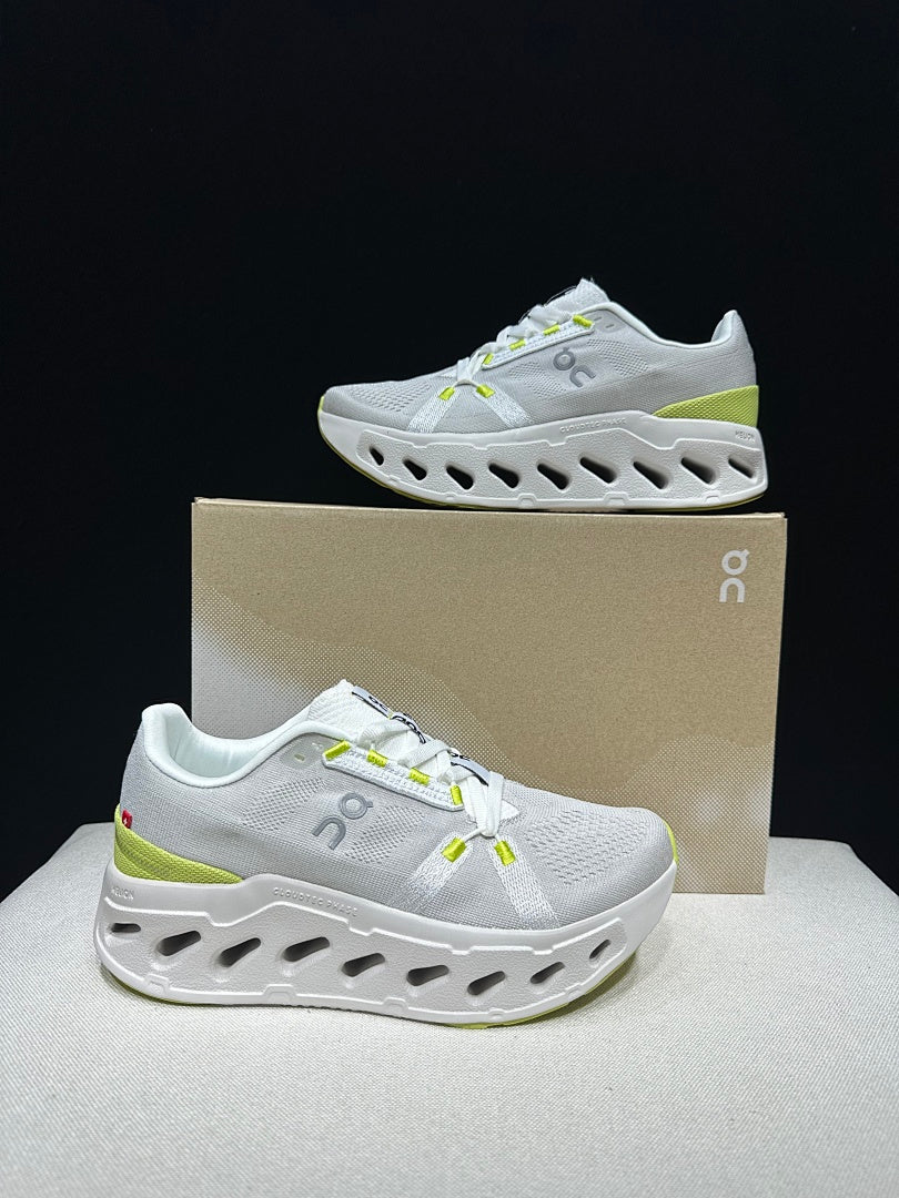On Cloudeclipse White Green Running Sneakers