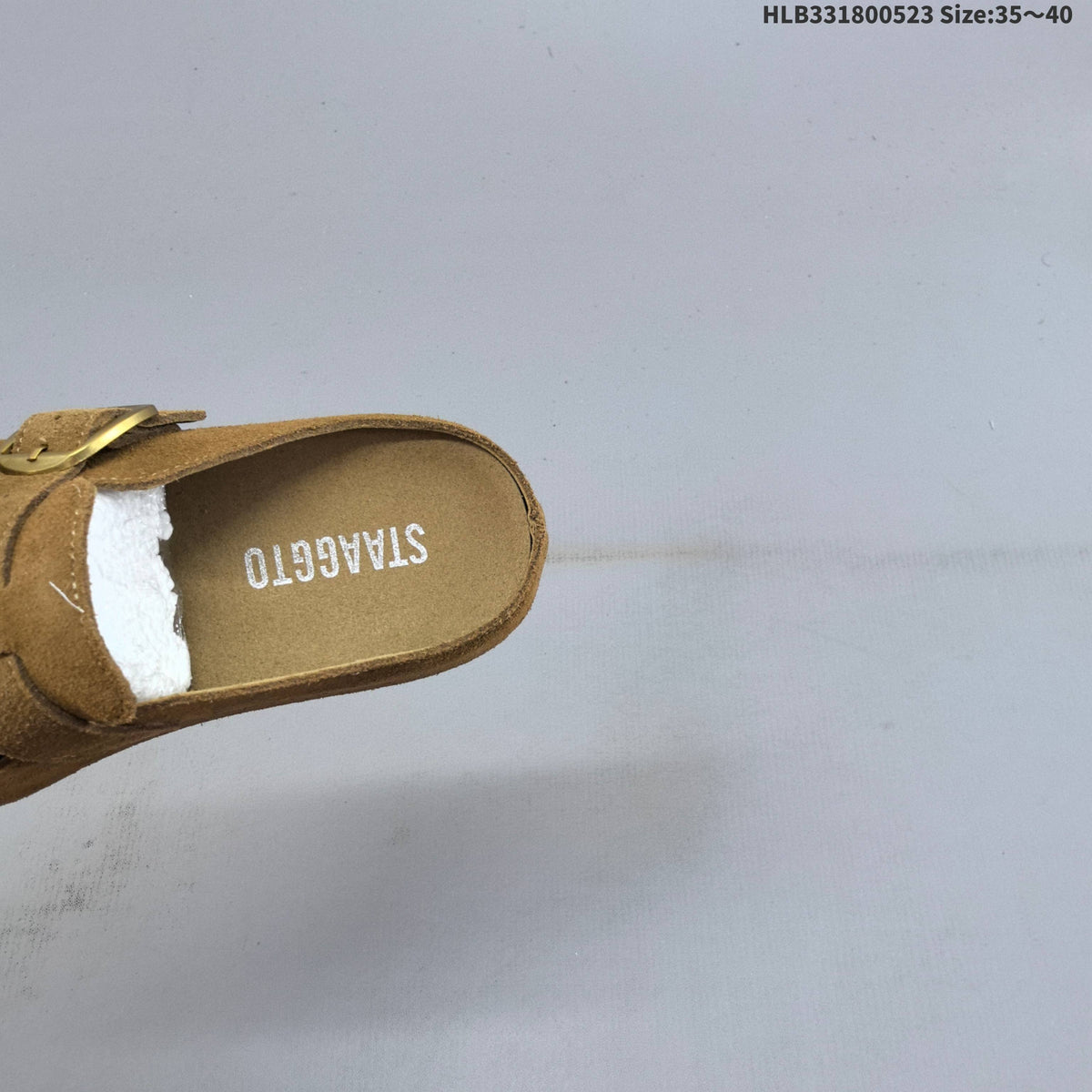 Brown Embellished Backless Slip-On Clogs with Buckle
