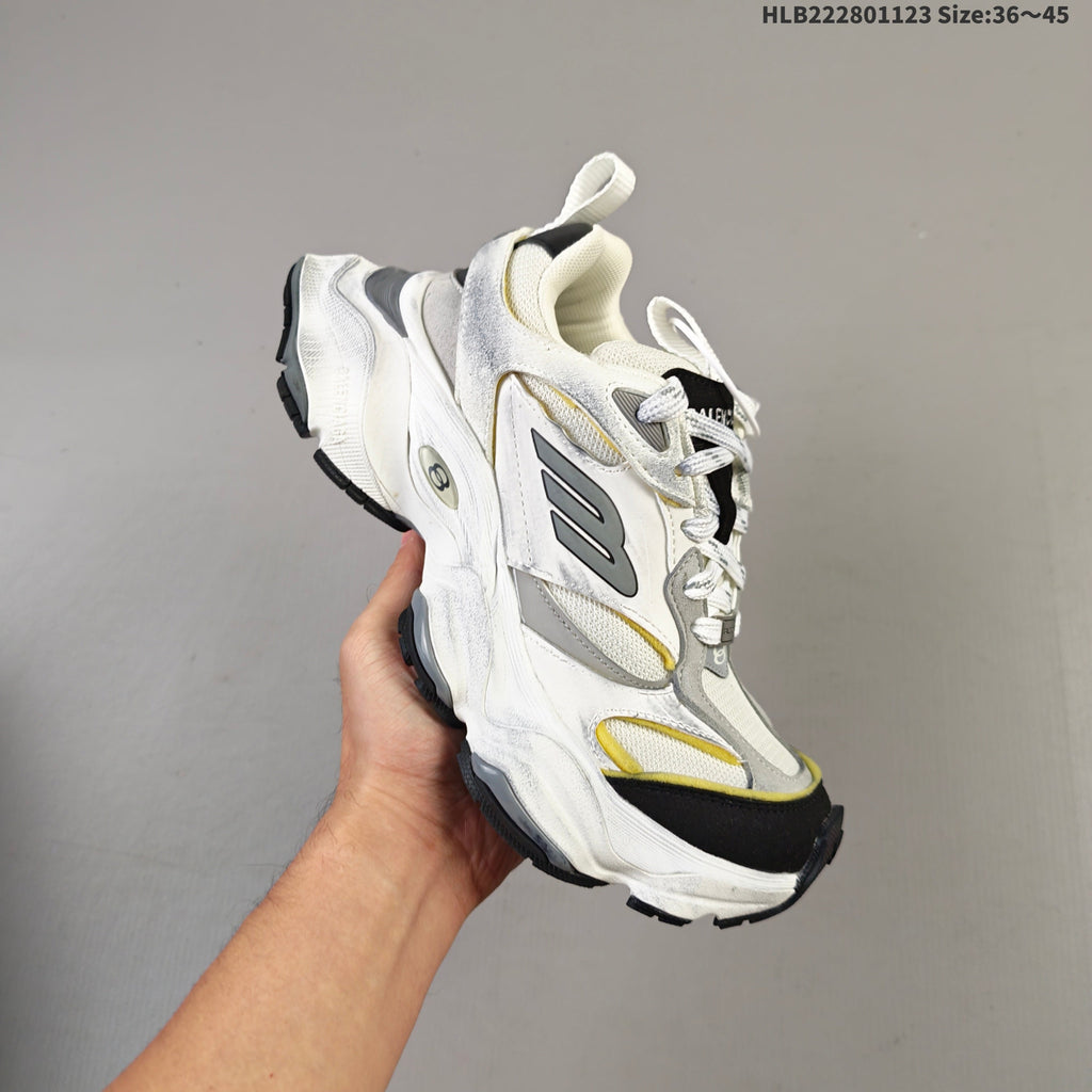 Balenciaga Monday Low-Top Sneakers in White, Gray and Yellow