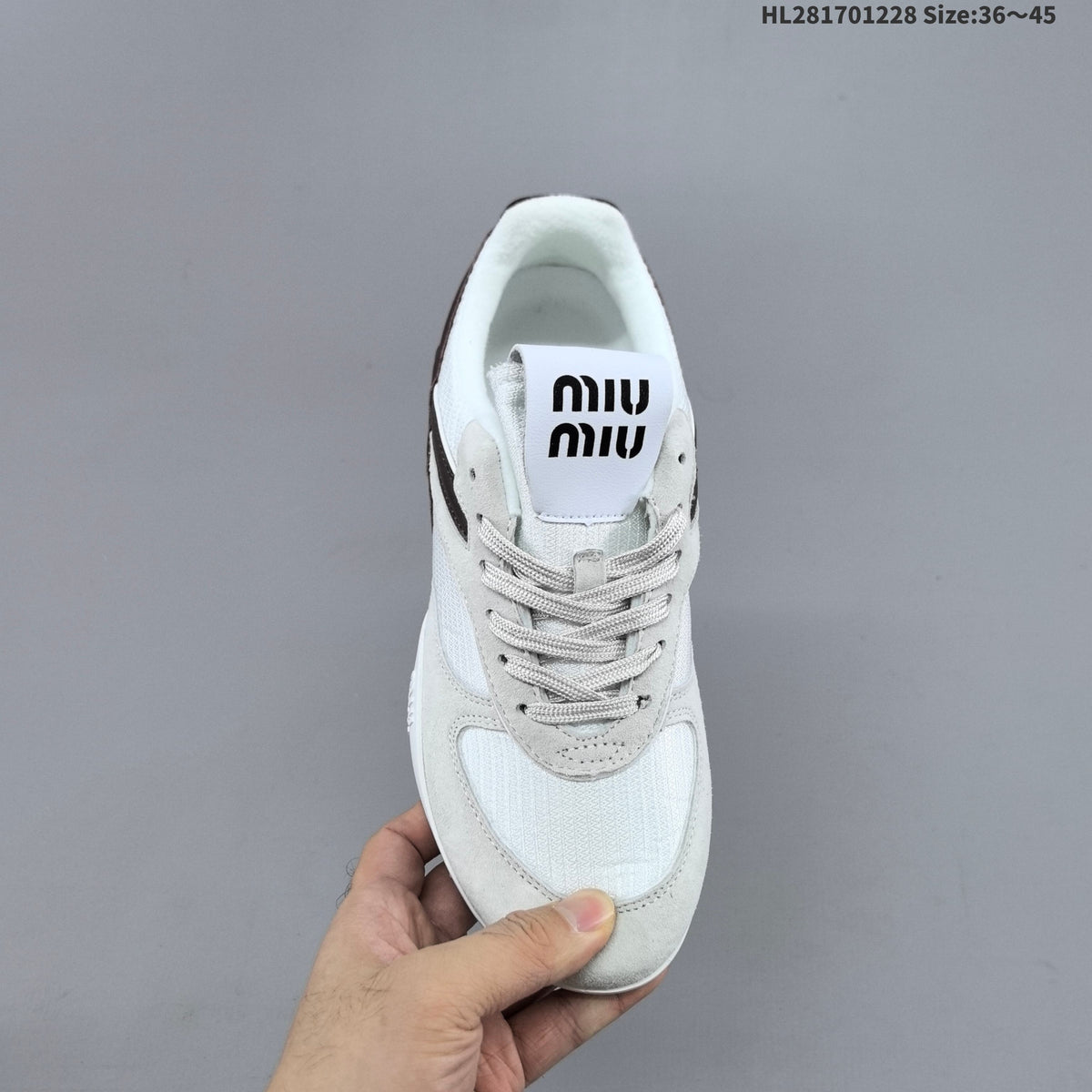 Miu Miu Women's White and Gray Lace-Up Sneakers