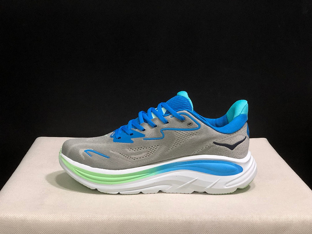 HOKA Clifton 10 Running Shoes in Gray and Blue