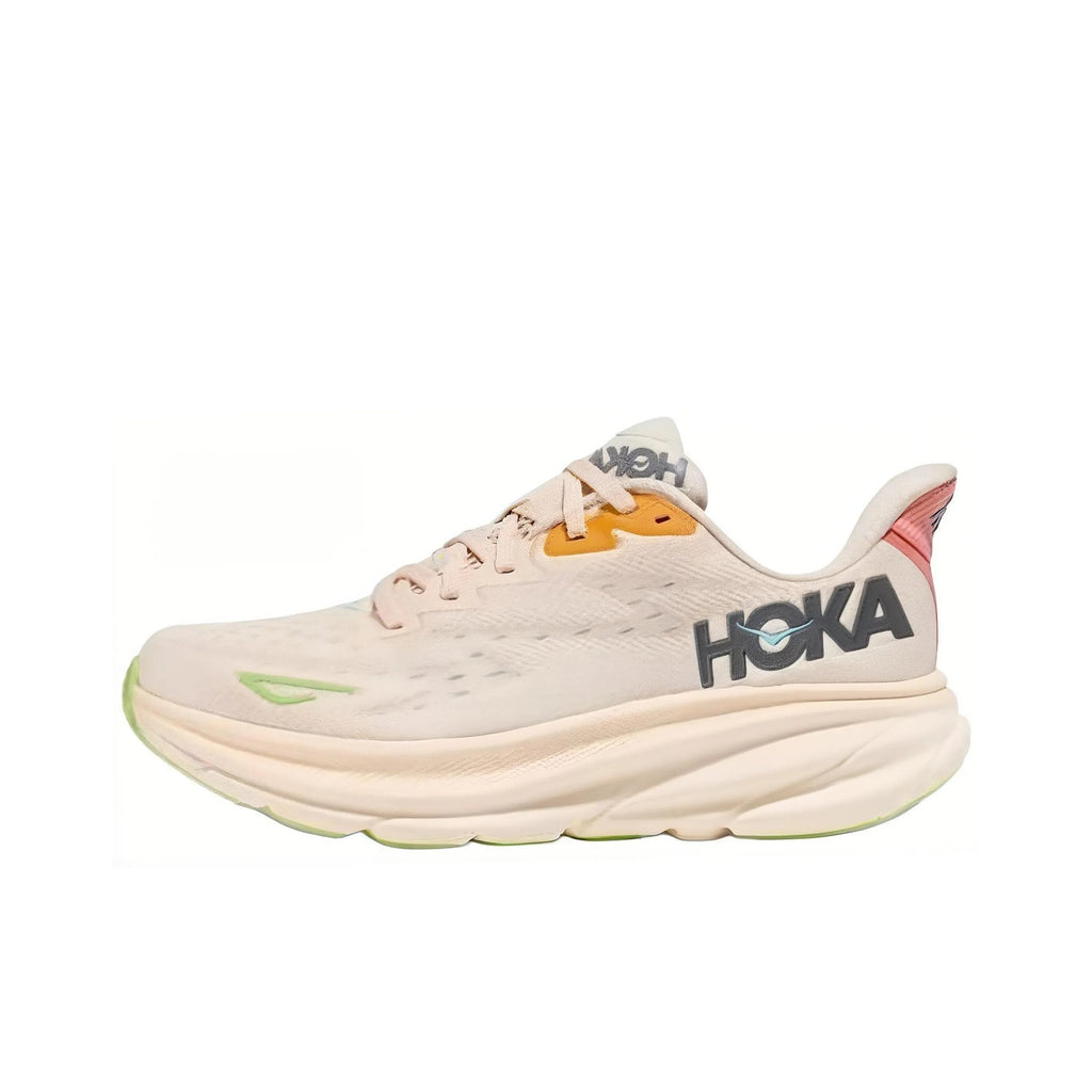 HOKA Clifton 9 Running Shoes in Cream and Green