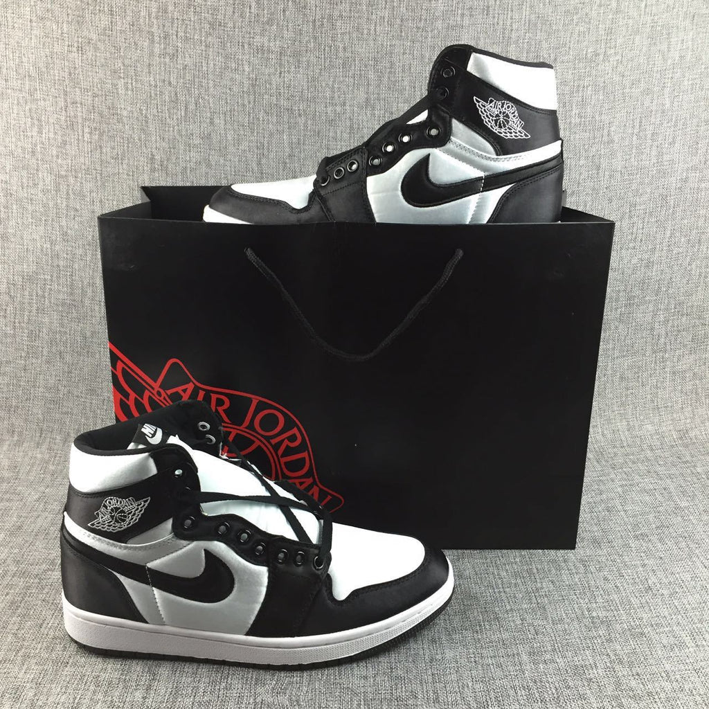 Air Jordan 1 High Black and White Satin-Style Sneakers