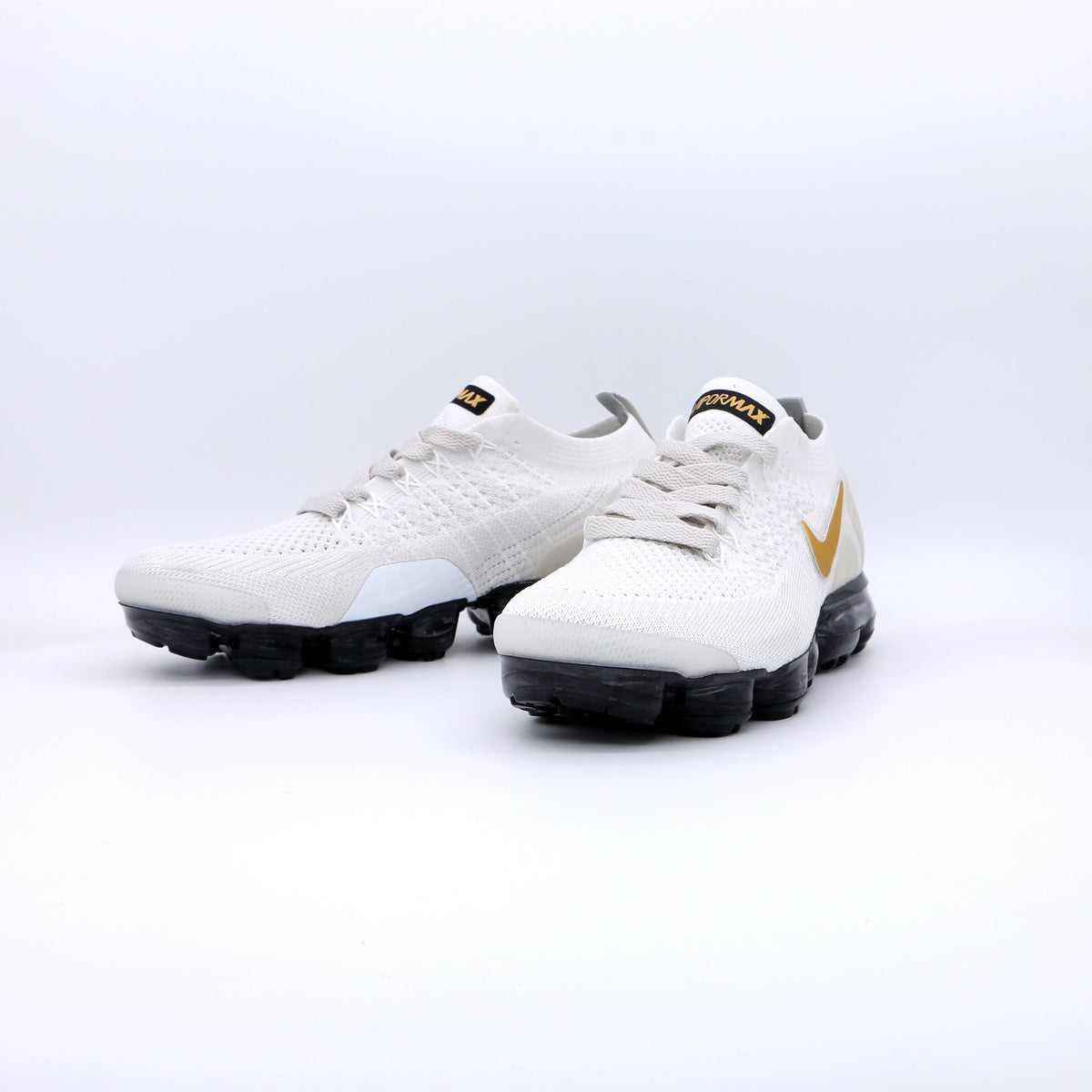 Nike Air VaporMax Flyknit White Gold Black Sneakers 942842-010