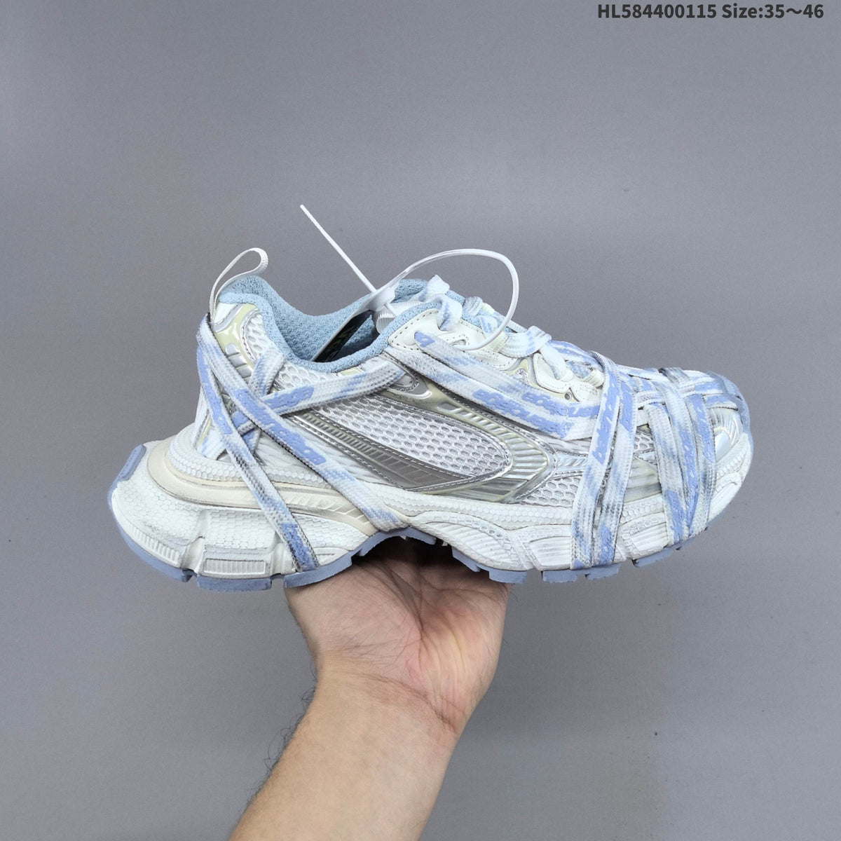Balenciaga Phantom Sneaker in White and Light Blue, Style 825597