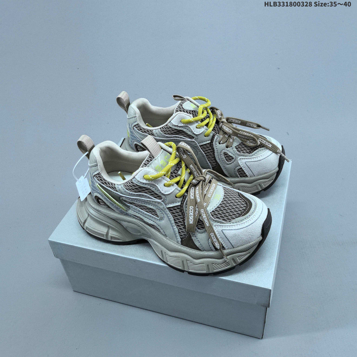 GGCC G26U8612 Women's Retro Chunky Sneakers, Gray and Yellow