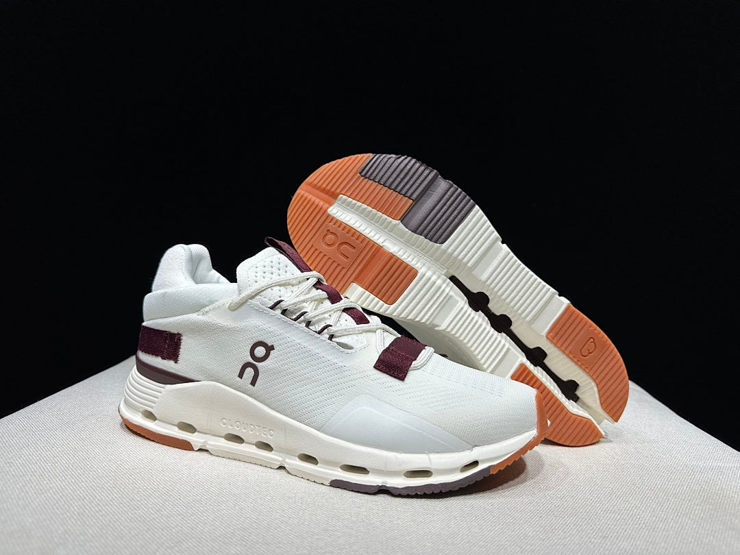On Cloudnova 2 Sneakers, White and Burgundy
