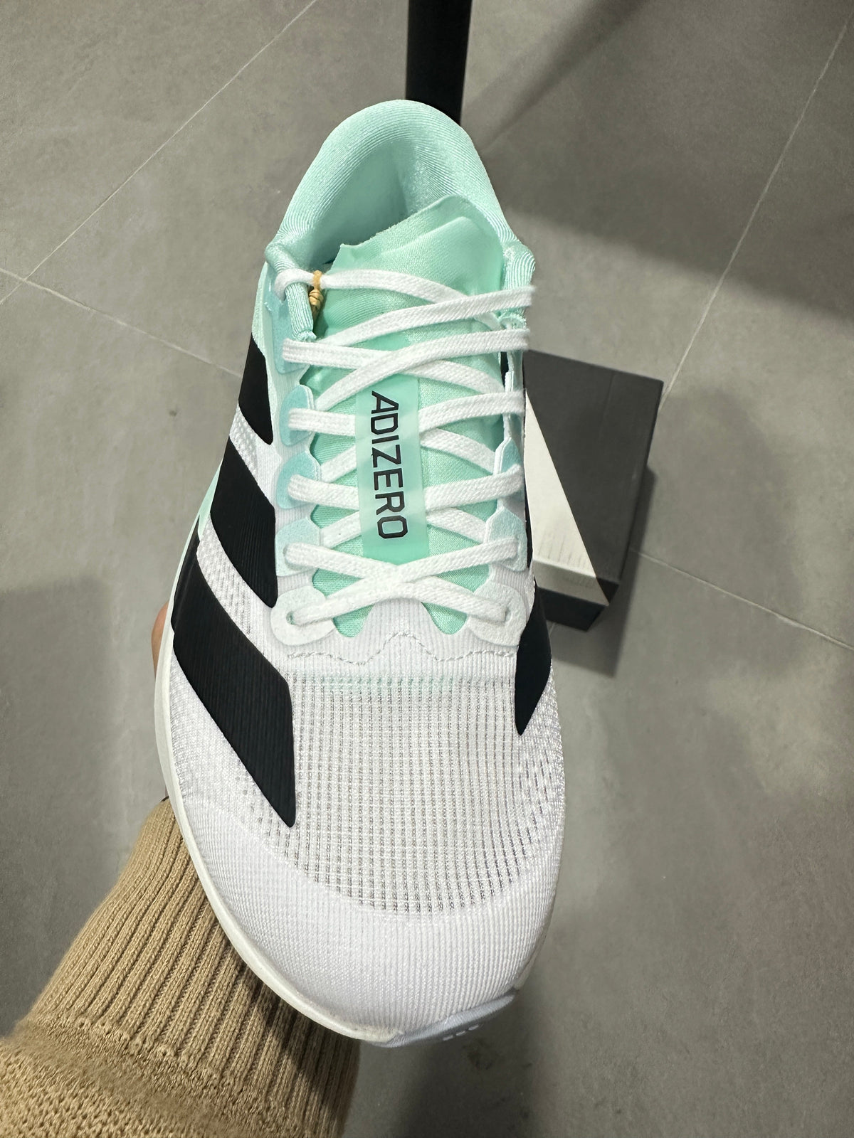 adidas Adizero Lightweight Running Shoes in White and Mint