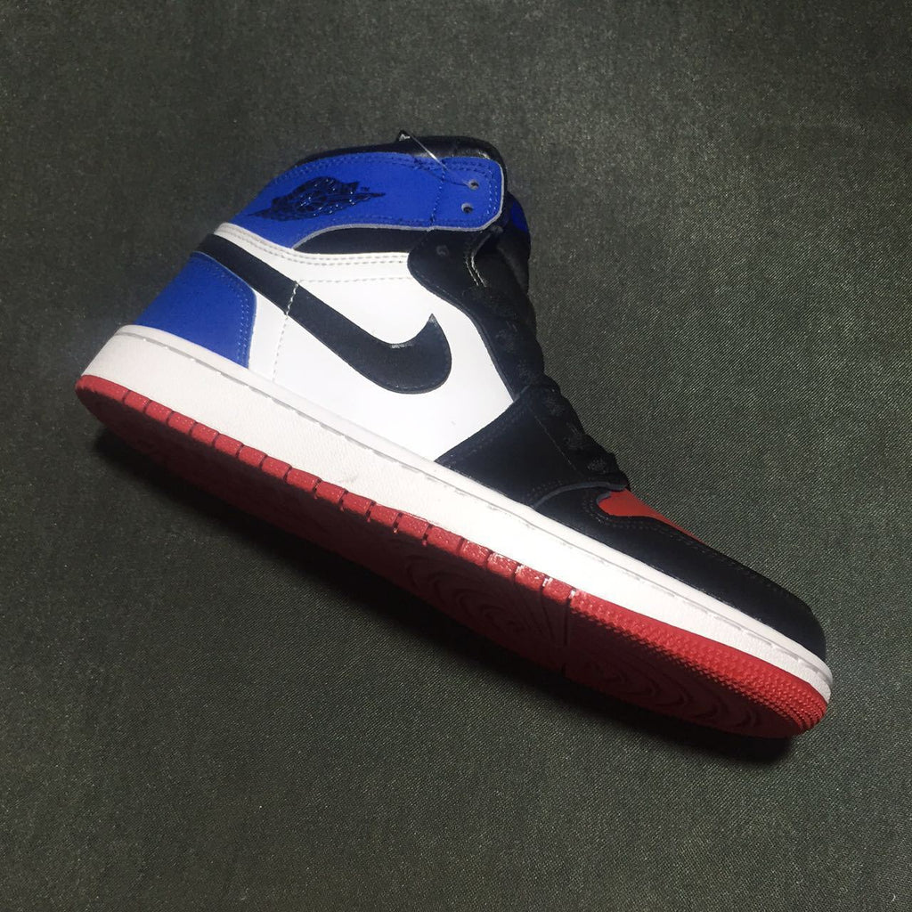 Jordan 1 High Three-Color Sneaker in Black, Blue and Red