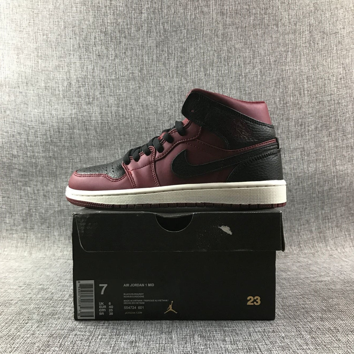 Air Jordan 1 Mid Burgundy and Black High-Top Sneakers
