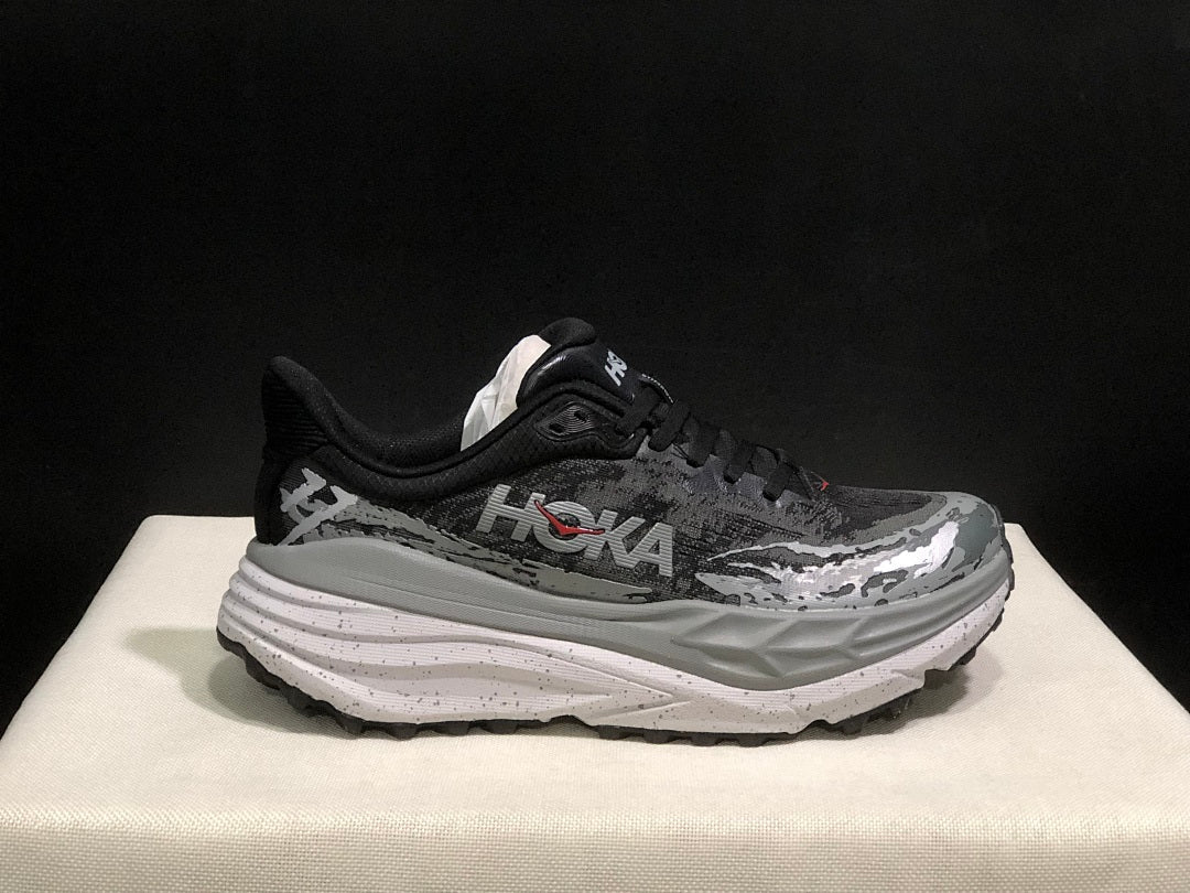 HOKA Stinson 7 Trail Running Shoes in Black and Gray