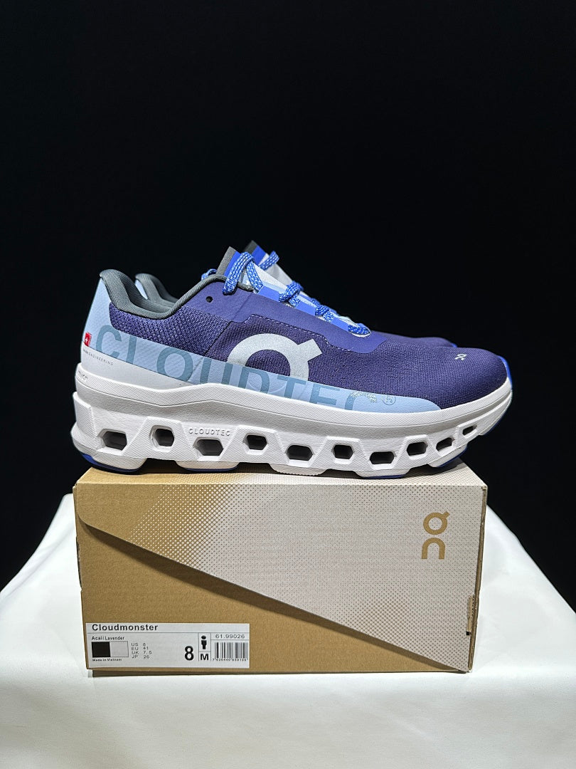 On Cloudmonster Running Shoes, Navy and White