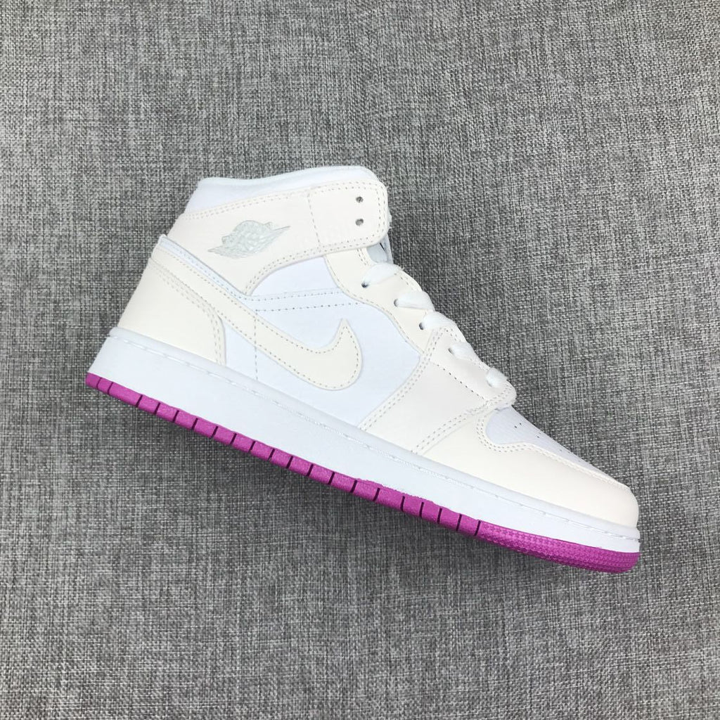 Jordan 1 Mid Grey White Fuchsia High-Top Sneakers