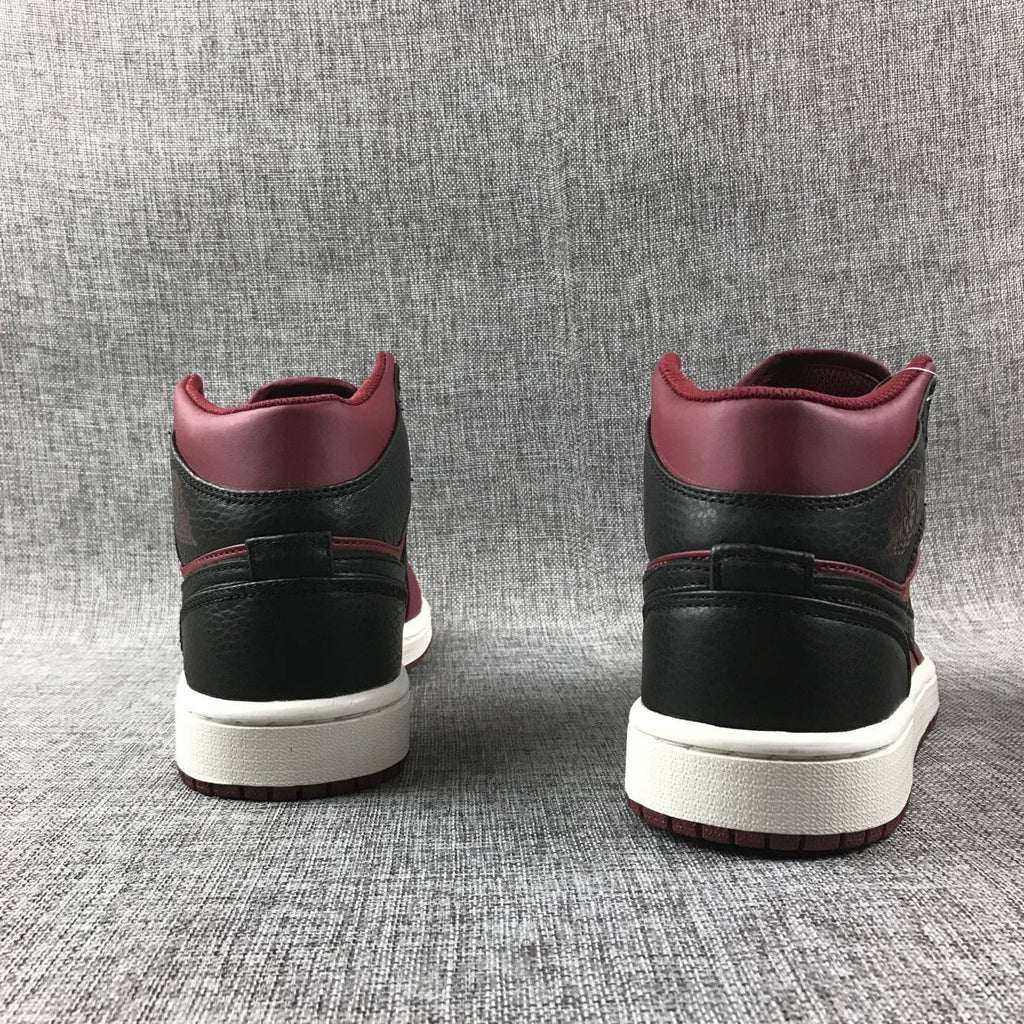 Air Jordan 1 Mid Burgundy and Black High-Top Sneakers