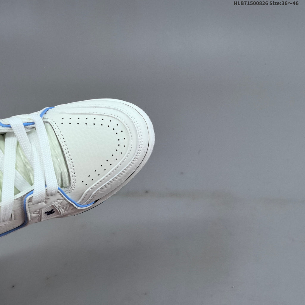 Louis Vuitton White Low-Top Sneakers with Blue Accents