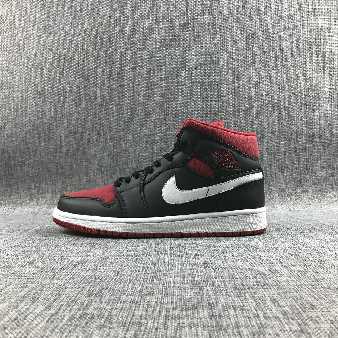 Jordan 1 Mid Black Red Canvas-Style Sneakers 554724-020