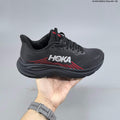 HOKA Clifton 11 Black Running Shoes with Red Accents