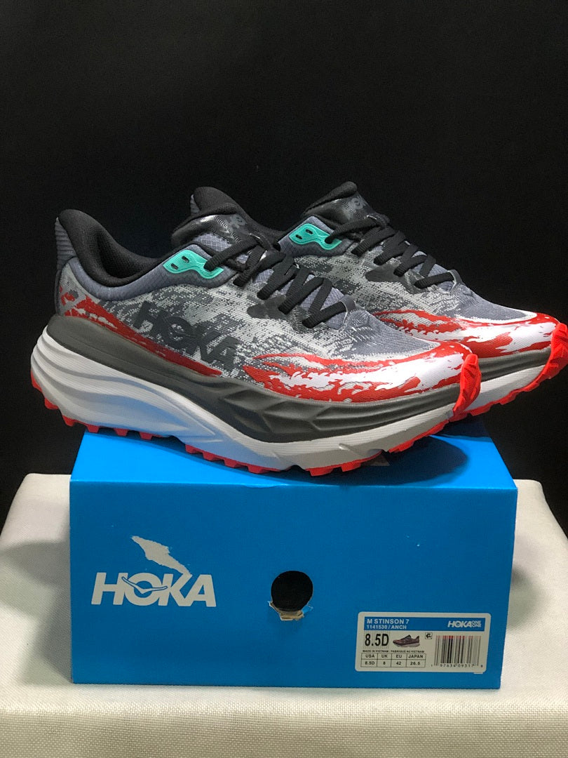HOKA Stinson 7 Trail Running Shoes Gray Red