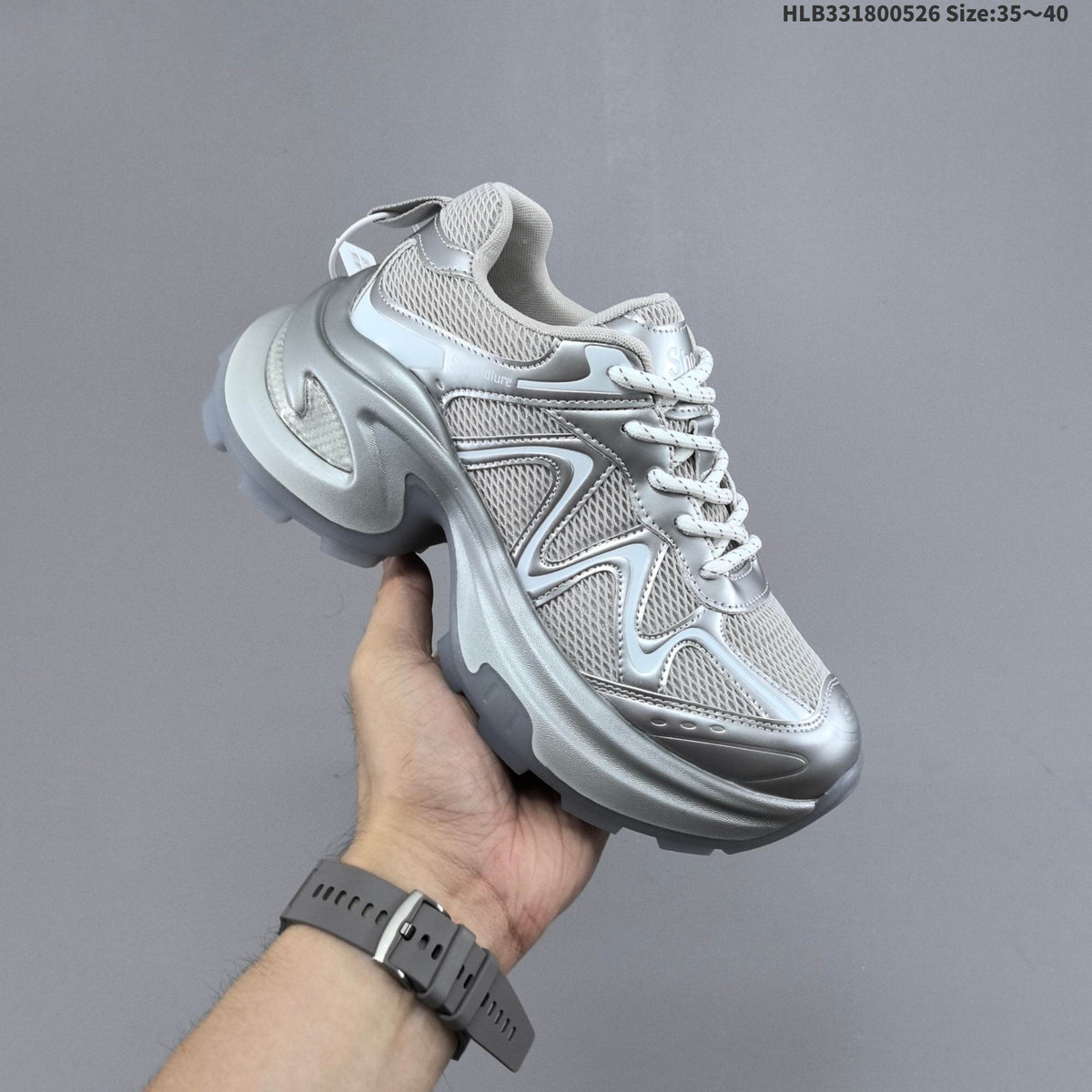 GG-CC Chunky Low-Top Sneakers in Silver and White