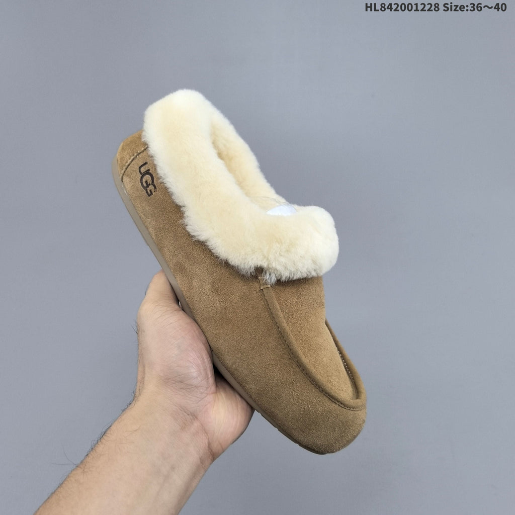 UGG Classic Mini Dipper Suede Slippers with Faux-Fur Trim