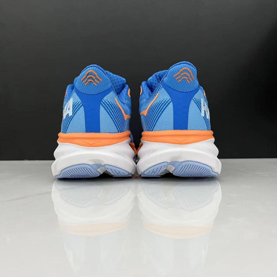 HOKA Clifton 9 Running Shoes in Blue and Orange