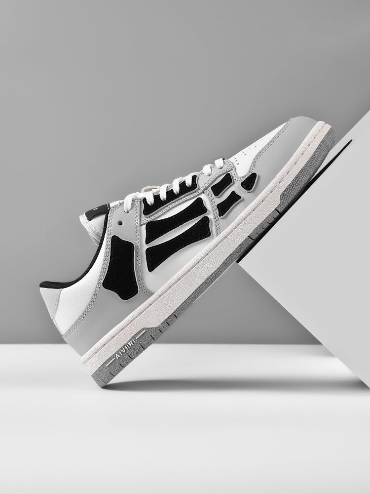 AMIRI Gray and White Low-Top Sneakers with Black Accents