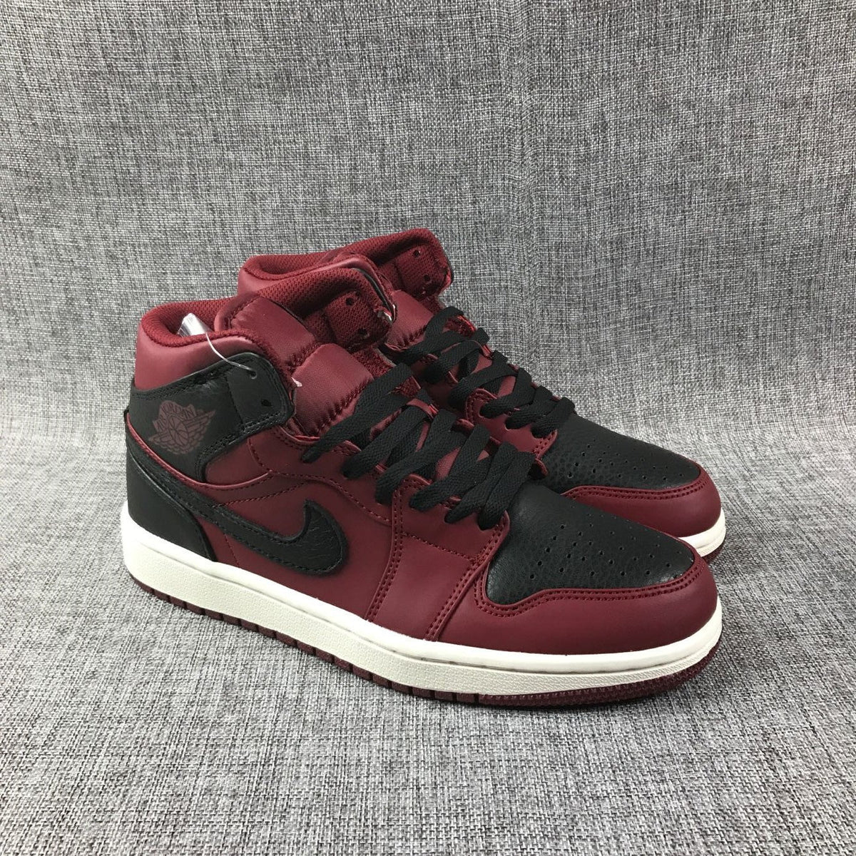 Air Jordan 1 Mid Burgundy and Black High-Top Sneakers