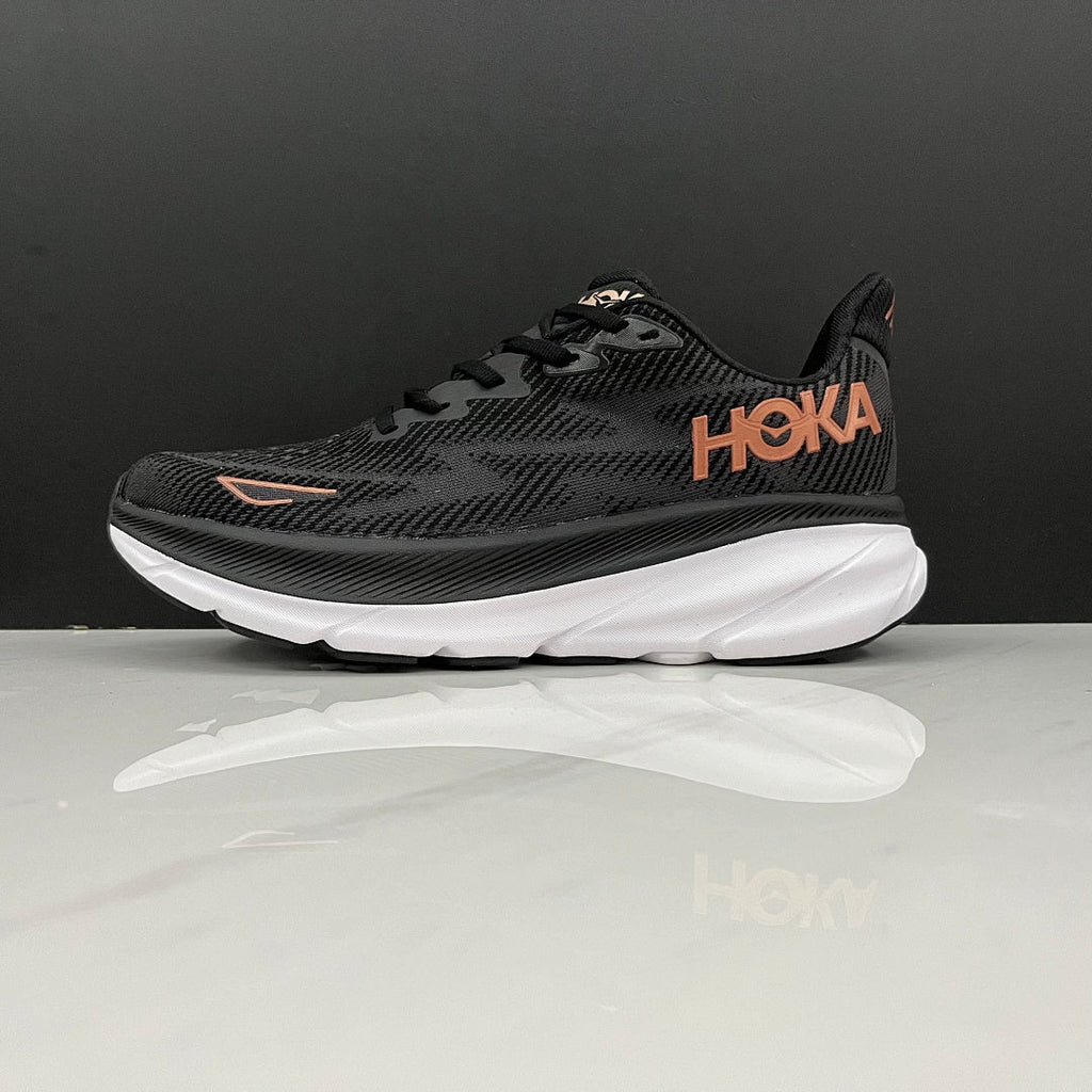 HOKA Clifton 9 Black and Gold Running Shoes