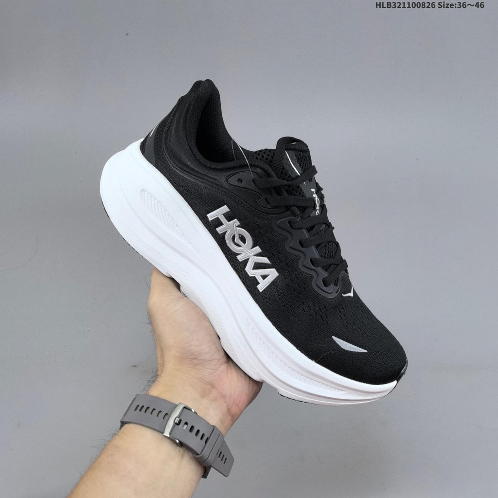 HOKA Bondi 9 Black and White Running Shoes