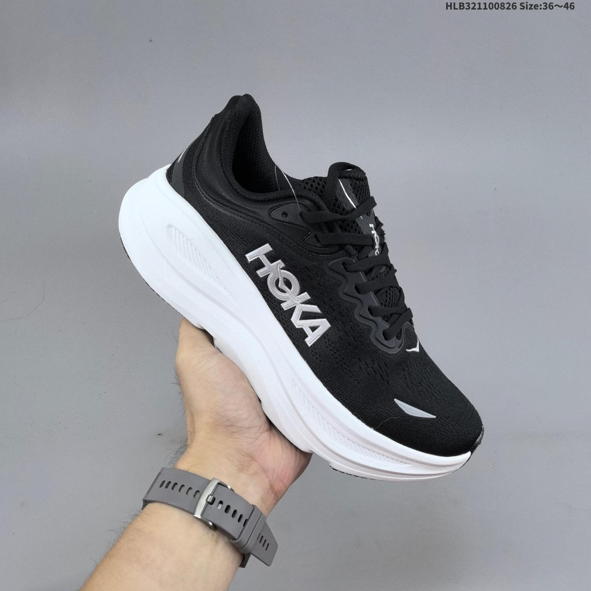 HOKA Bondi 9 Black and White Running Shoes