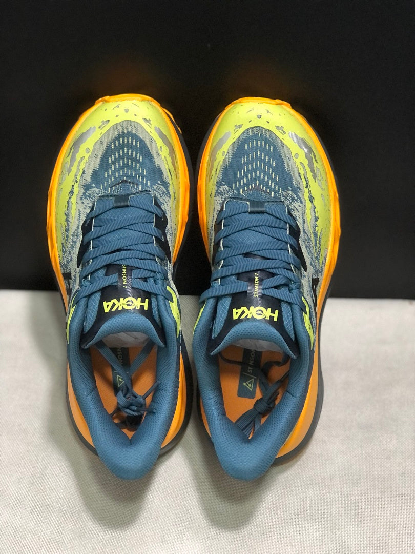 HOKA Stinson 7 Trail Running Shoes Blue Yellow Orange