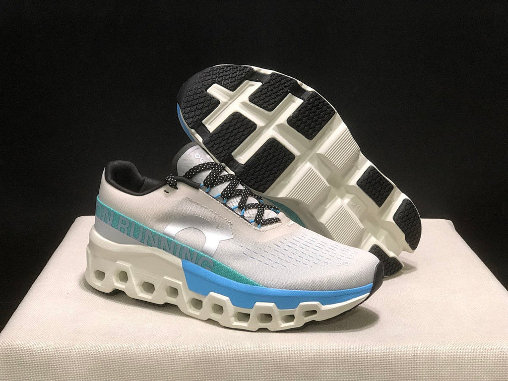 On Cloudmonster 2 Running Shoes in White and Blue