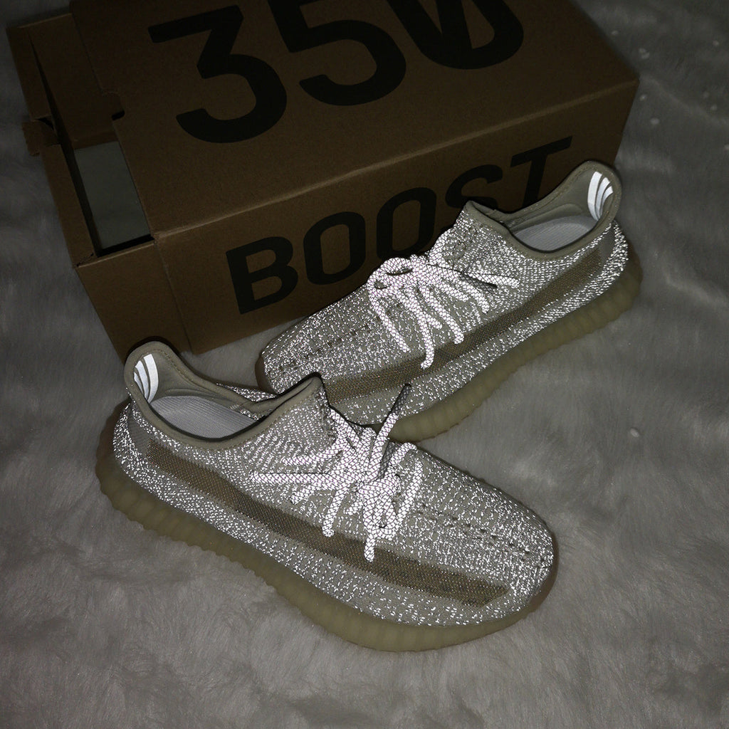 Yeezy 350 V2 Knit Sneakers in Light Gray and Cream