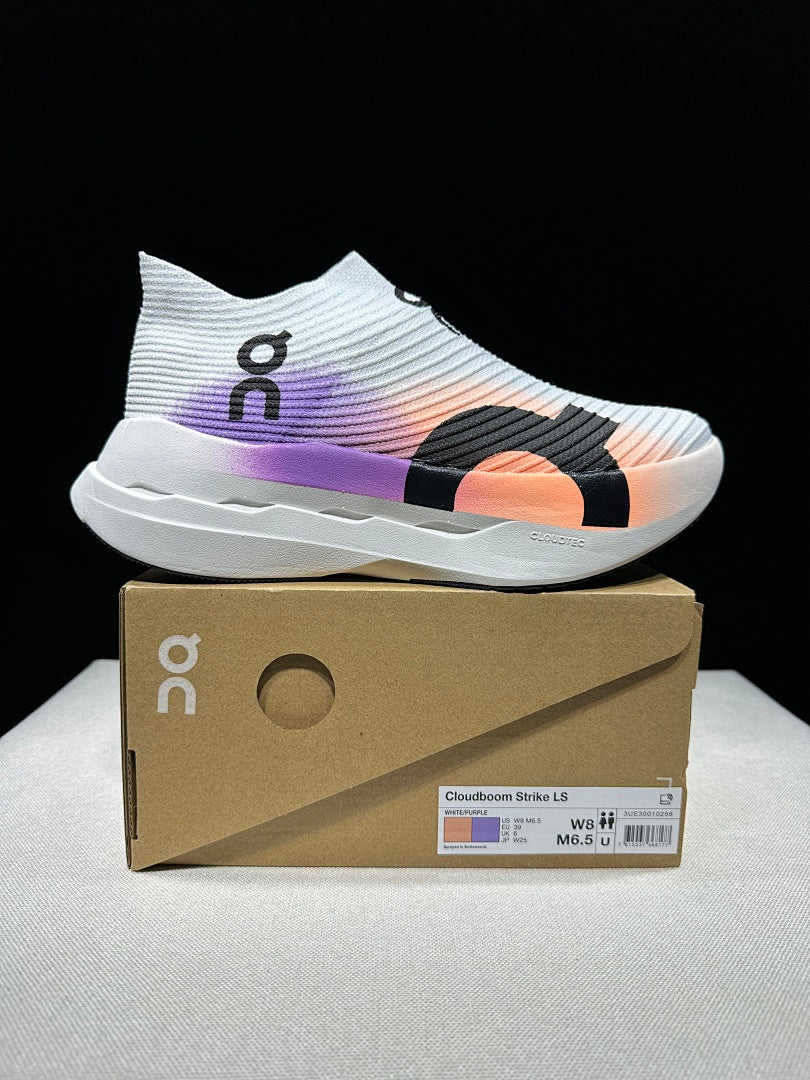 On Cloudboom Strike LS White Purple Running Shoes