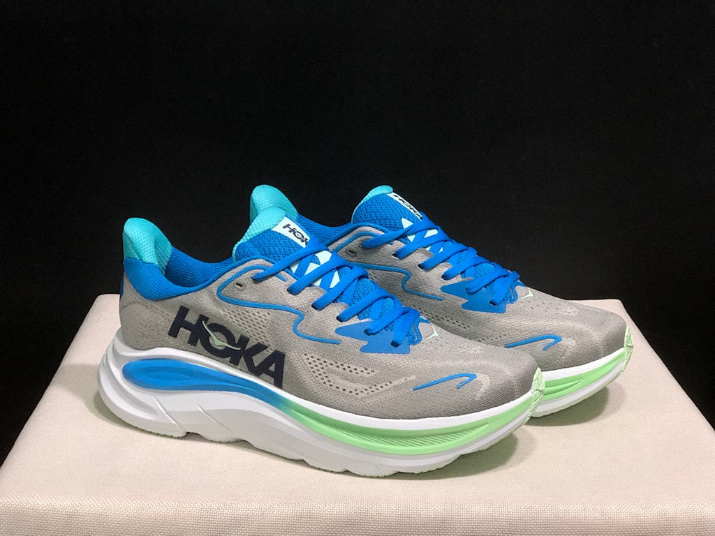 HOKA Clifton 10 Running Shoes in Gray and Blue