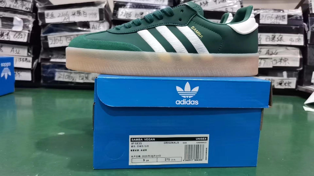 adidas Samba Vegan Teal and White Gum Sole Sneakers