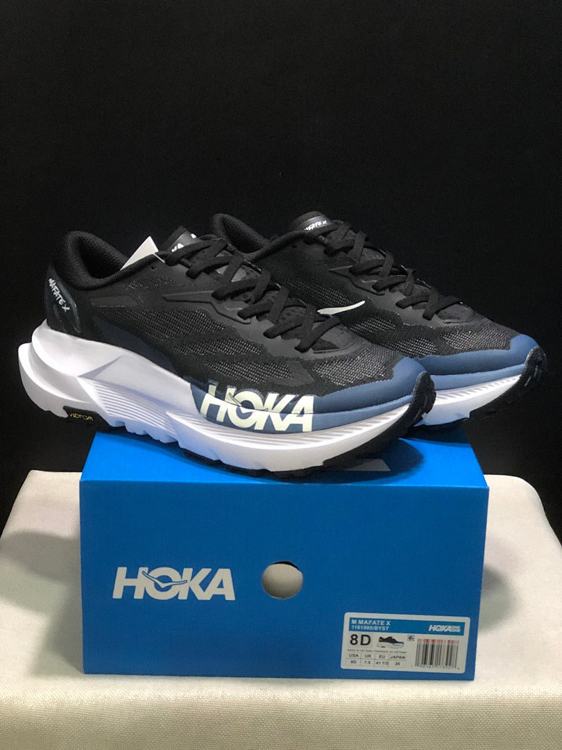 HOKA Mafate X Trail Running Shoes in Black and Blue