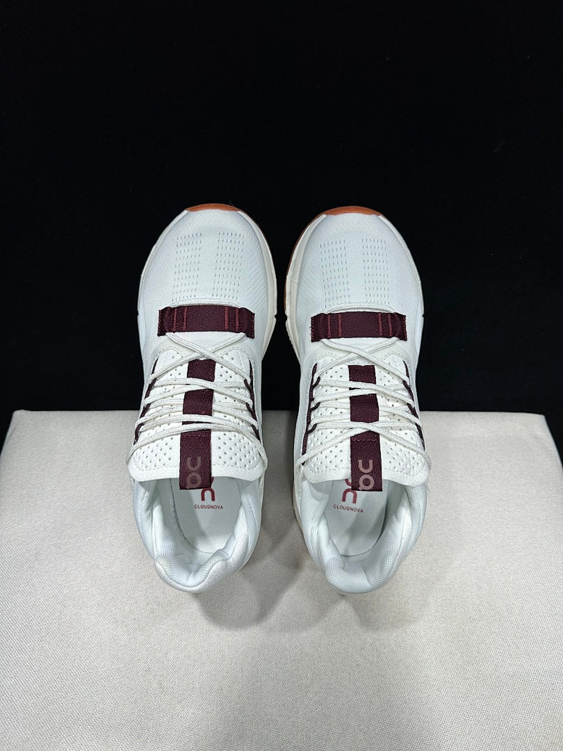 On Cloudnova 2 Sneakers, White and Burgundy
