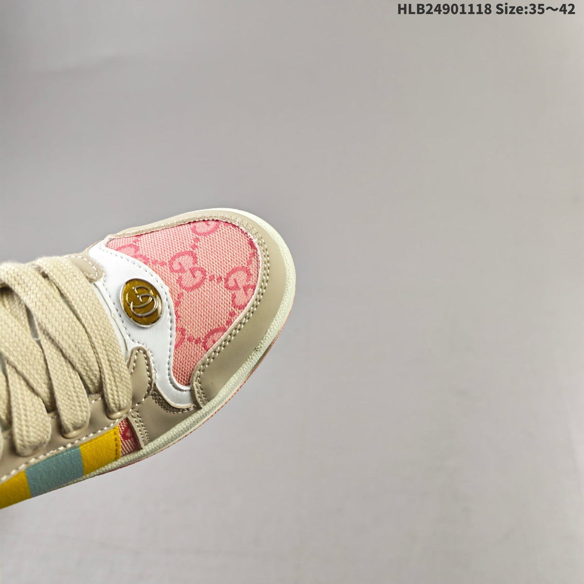 Gucci Screener Low-Top Sneakers in Beige, Pink and Multicolor